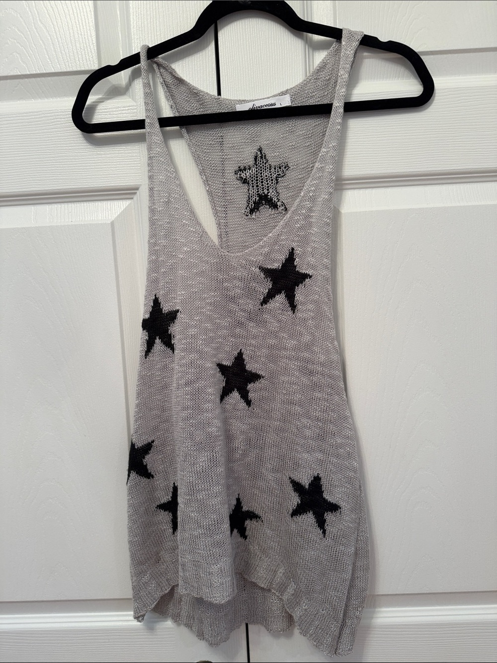 Olivaceous Light Gray Knit Tank with Black Star Pattern